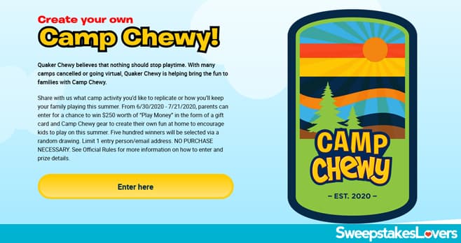 Quaker Chewy Camp Chewy Sweepstakes 2020