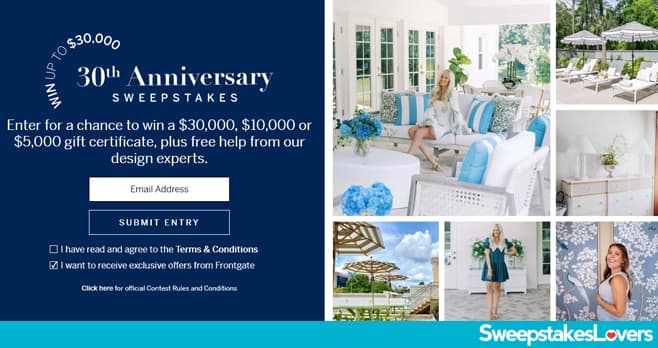 Frontgate 30th Anniversary Sweepstakes 2021