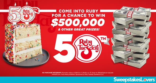Ruby Tuesday 50th Anniversary Sweepstakes 2022
