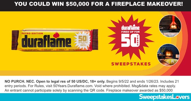 Duraflame Fired Up For 50 Years Sweepstakes 2022