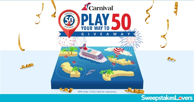 Carnival Play Your Way To 50 Sweepstakes & Instant Win Game 2022